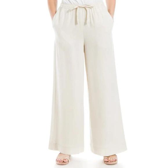 NWT Max Studio White Linen Blend Drawstring Wide Leg Trouser Pants Womans Sz XL - Picture 1 of 9